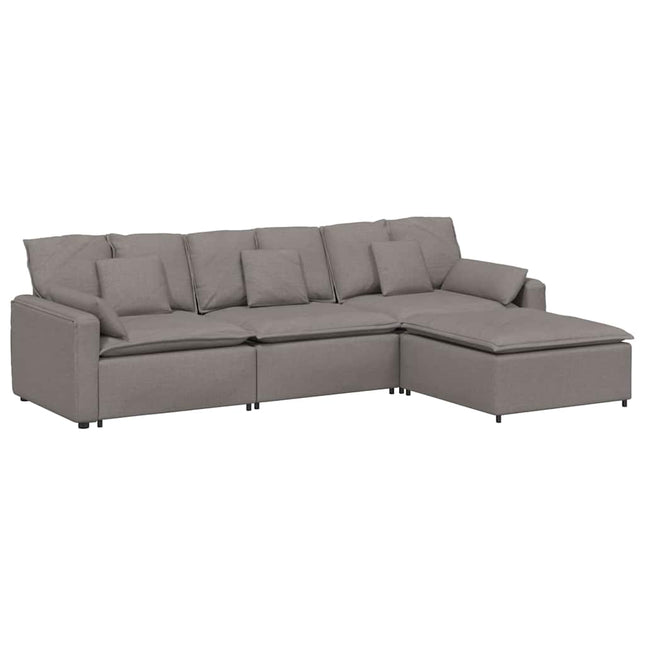 modulsofa med fodskammel og hynder gråbrun