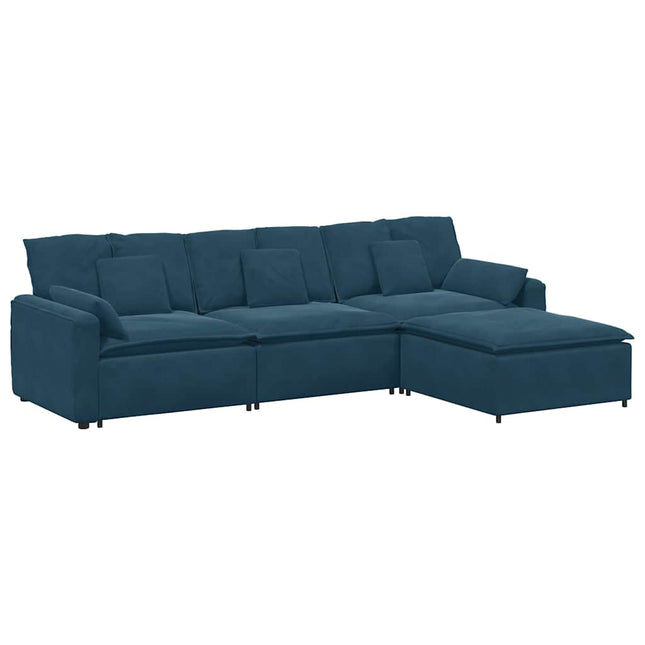 modulsofa med fodskammel og hynder blå