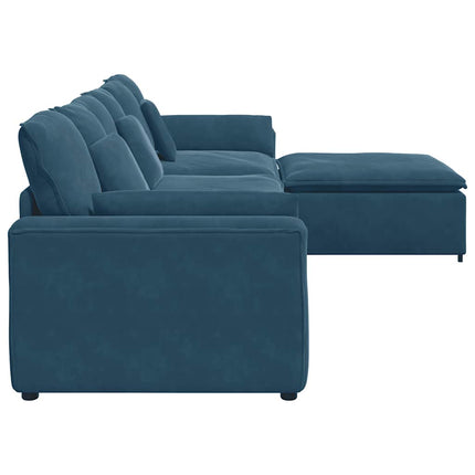 modulsofa med fodskammel og hynder blå