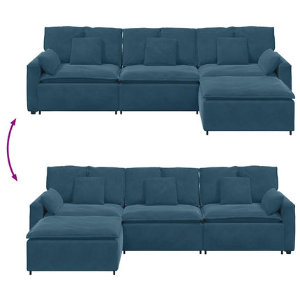 modulsofa med fodskammel og hynder blå