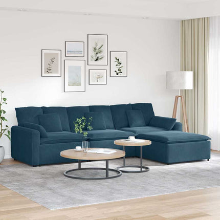 modulsofa med fodskammel og hynder blå