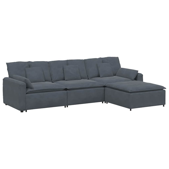modulsofa med fodskammel og hynder mørkegrå