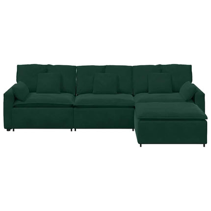 modulsofa med fodskammel og hynder mørkegrøn