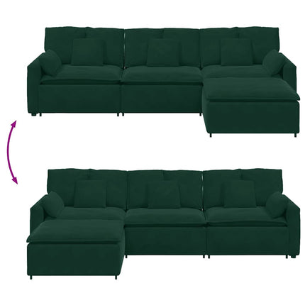 modulsofa med fodskammel og hynder mørkegrøn