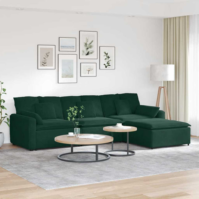 modulsofa med fodskammel og hynder mørkegrøn