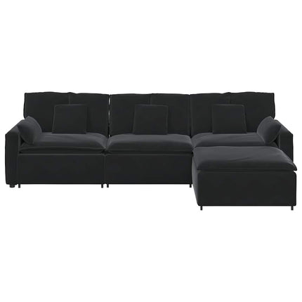 modulsofa med fodskammel og hynder sort