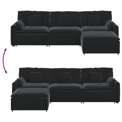modulsofa med fodskammel og hynder sort