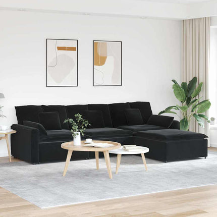 modulsofa med fodskammel og hynder sort