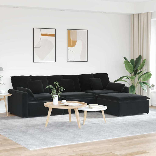 modulsofa med fodskammel og hynder sort