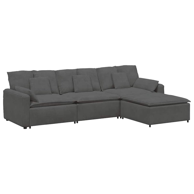 modulsofa med fodskammel og hynder mørkegrå