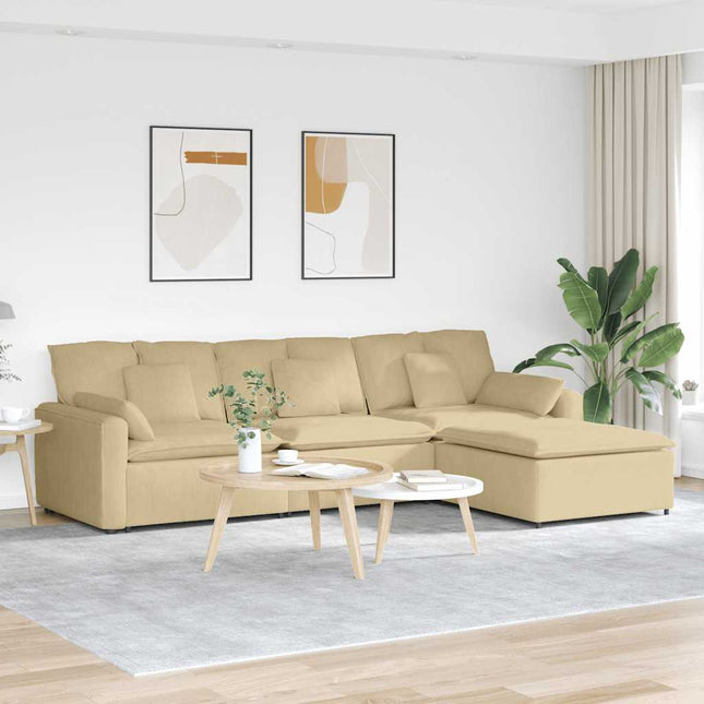 modulsofa med fodskammel og hynder grågrøn