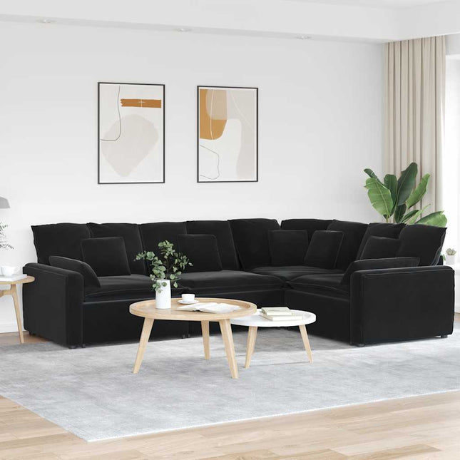 modulsofa med hynder fløjl sort