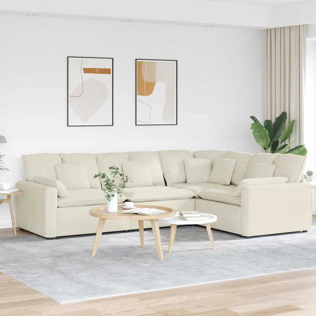modulsofa med hynder fløjl cremefarvet