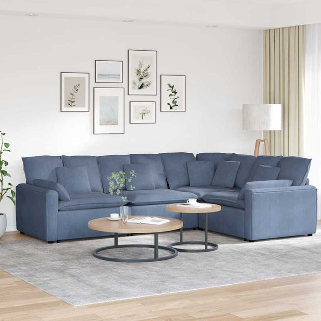 modulsofa med hynder fløjlsstof blå