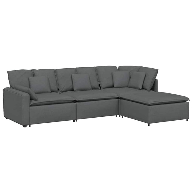 modulsofa med fodskammel og hynder stof mørkegrå