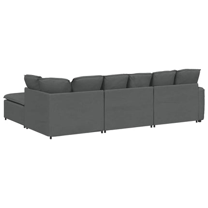 modulsofa med fodskammel og hynder stof mørkegrå