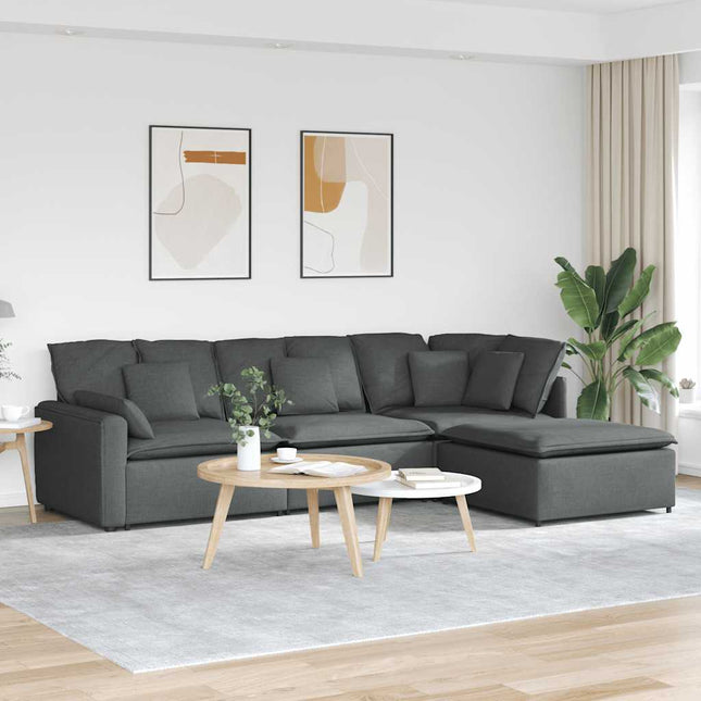 modulsofa med fodskammel og hynder stof mørkegrå