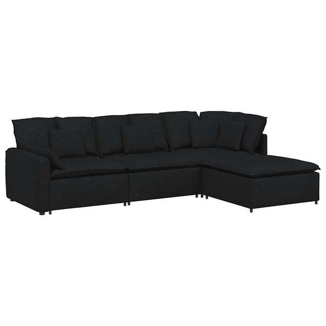 modulsofa med fodskammel og hynder stof sort