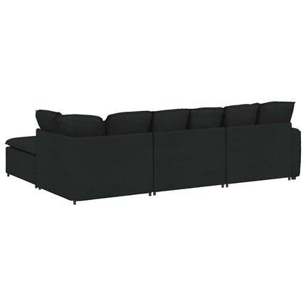 modulsofa med fodskammel og hynder stof sort