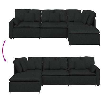 modulsofa med fodskammel og hynder stof sort