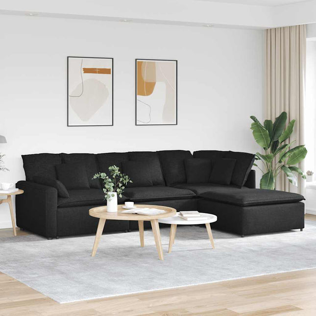 modulsofa med fodskammel og hynder stof sort