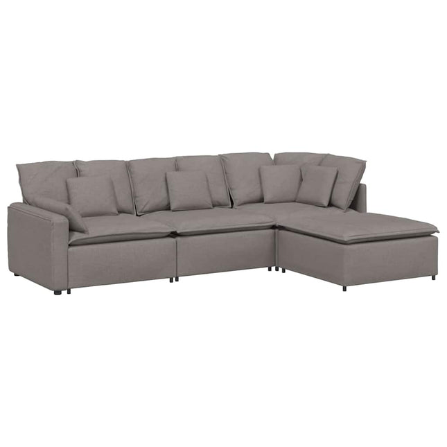 modulsofa med fodskammel og hynder stof gråbrun