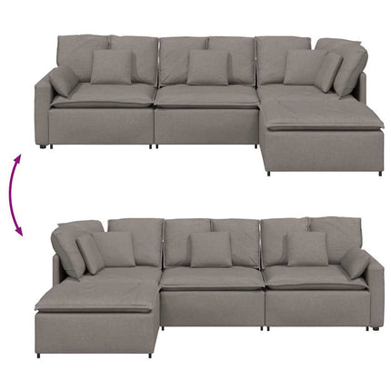 modulsofa med fodskammel og hynder stof gråbrun