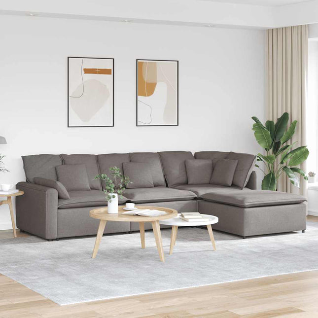 modulsofa med fodskammel og hynder stof gråbrun
