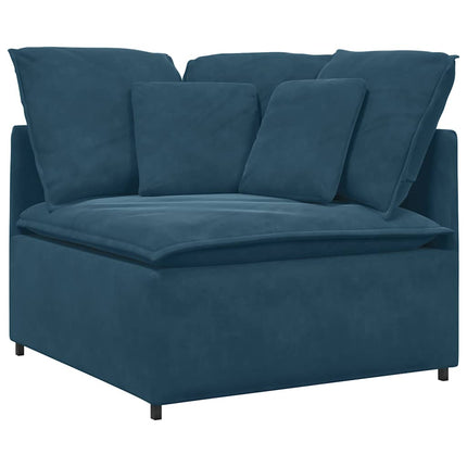 modulsofa med fodskammel og hynder fløjl blå