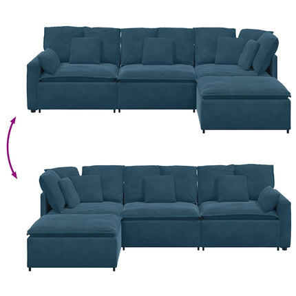 modulsofa med fodskammel og hynder fløjl blå