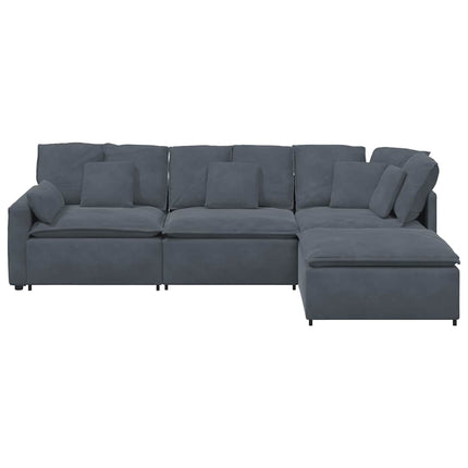 modulsofa med fodskammel og hynder fløjl mørkegrå