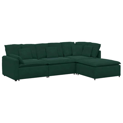 modulsofa med fodskammel og hynder fløjl mørkegrøn