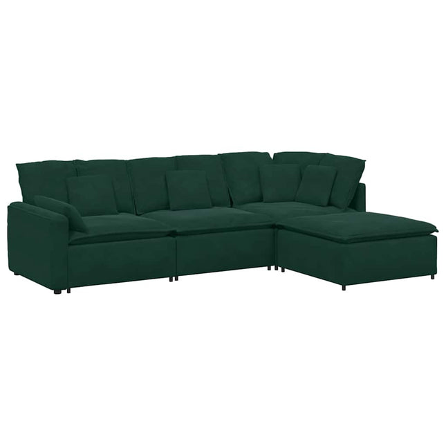 modulsofa med fodskammel og hynder fløjl mørkegrøn