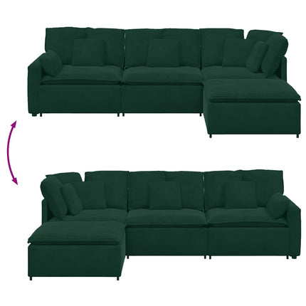 modulsofa med fodskammel og hynder fløjl mørkegrøn