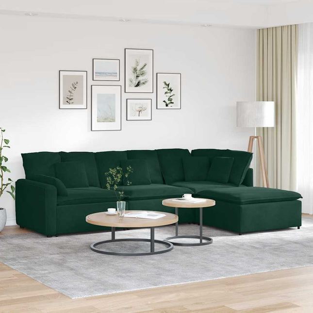 modulsofa med fodskammel og hynder fløjl mørkegrøn