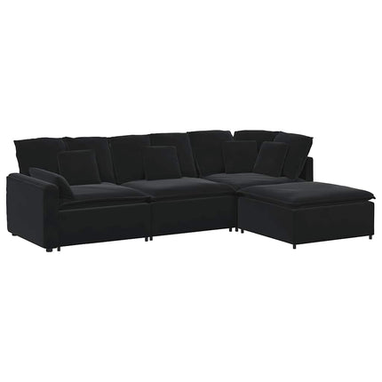 modulsofa med fodskammel og hynder fløjl sort