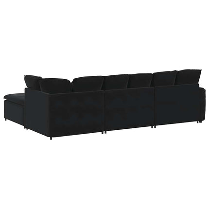modulsofa med fodskammel og hynder fløjl sort