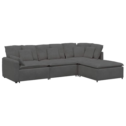 modulsofa med fodskammel og hynder føjlsstof mørkegrå