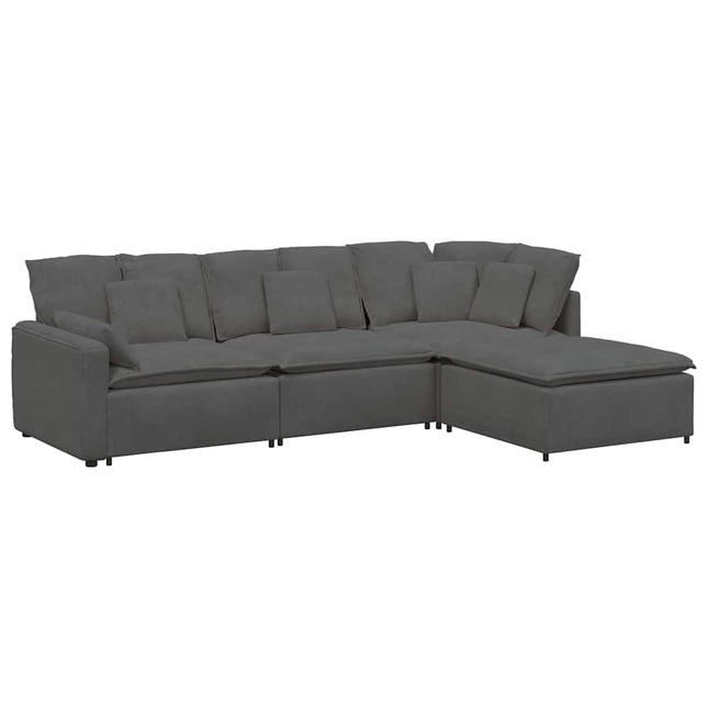 modulsofa med fodskammel og hynder føjlsstof mørkegrå