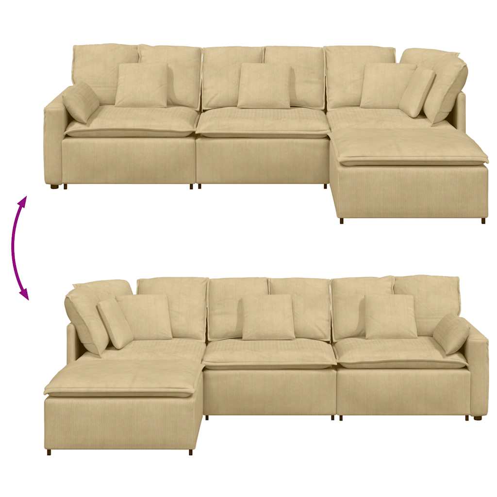 modulsofa med fodskammel og hynder fløjlsstof grågrøn