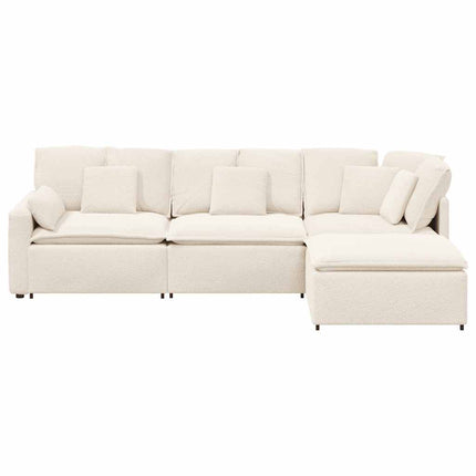 modulsofa med fodskammel&puder krøllet uldlignende stof creme