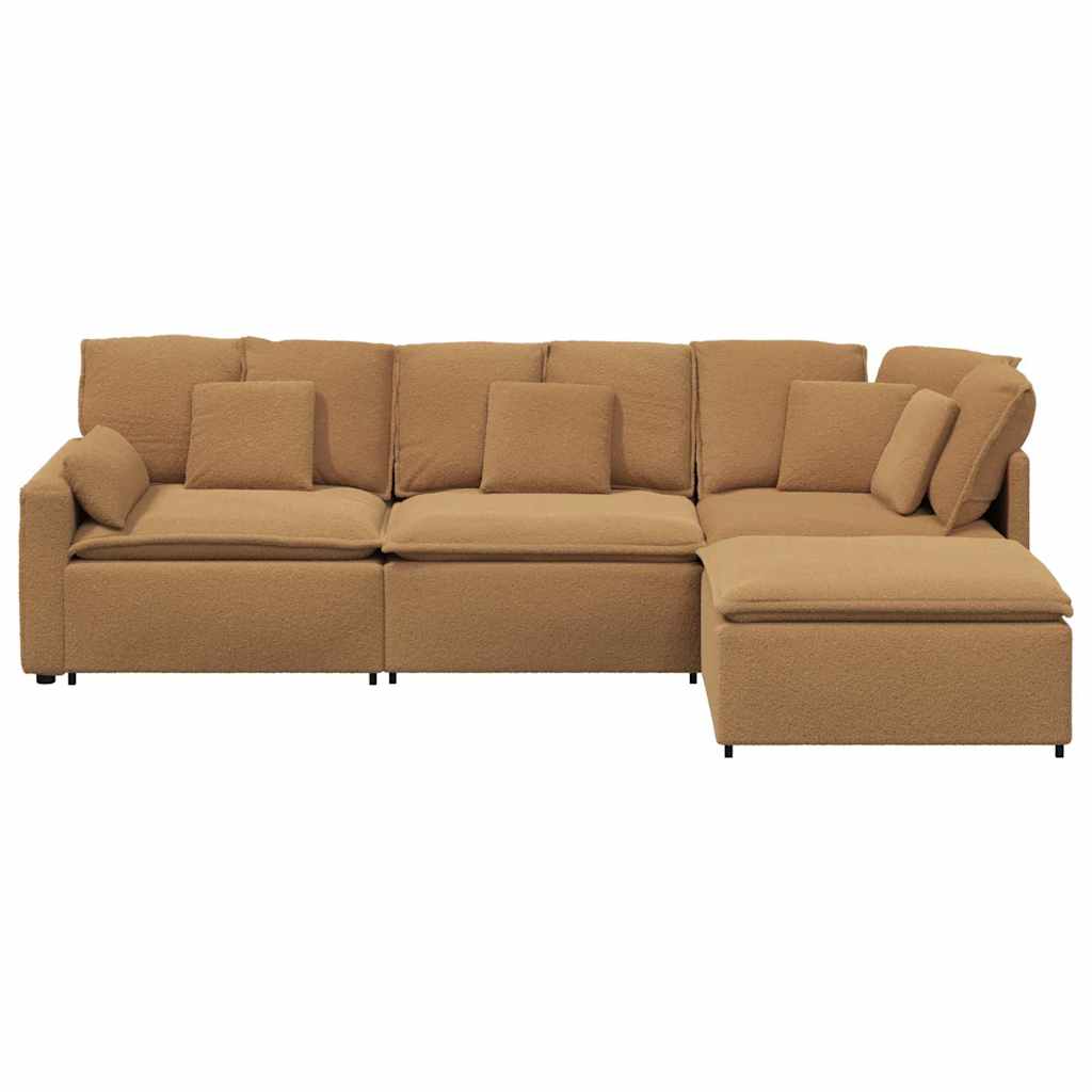 modulsofa med fodskammel&puder krøllet uldlignende stof beige
