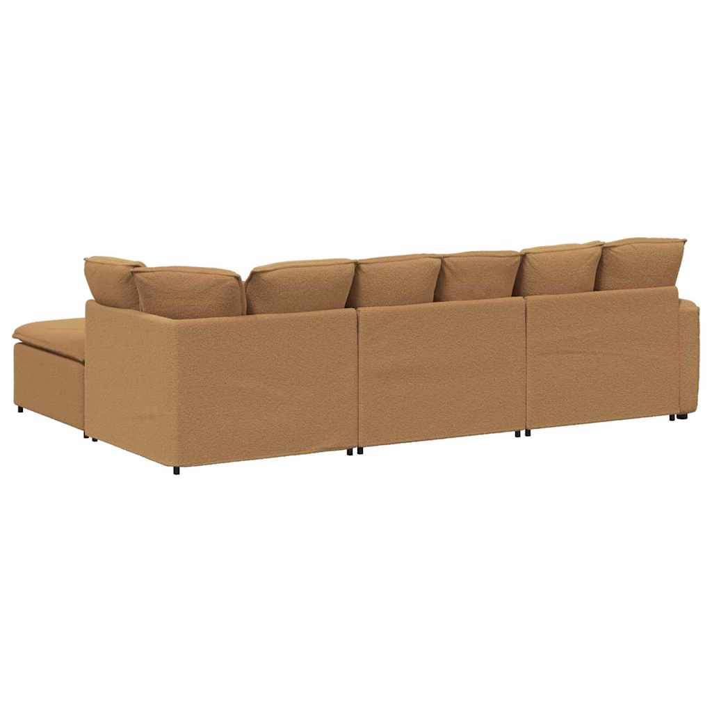 modulsofa med fodskammel&puder krøllet uldlignende stof beige