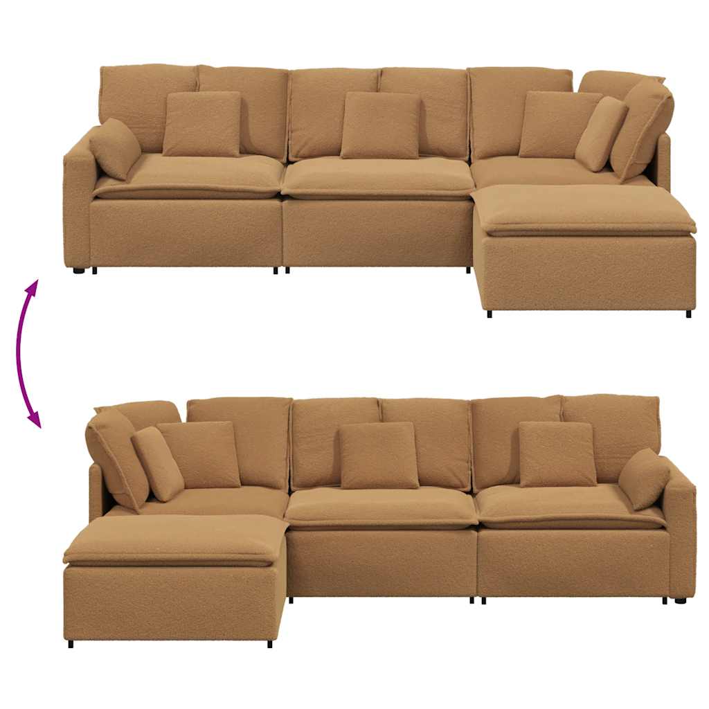 modulsofa med fodskammel&puder krøllet uldlignende stof beige