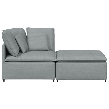 modulsofa med fodskammel og hynder stof lysegrå
