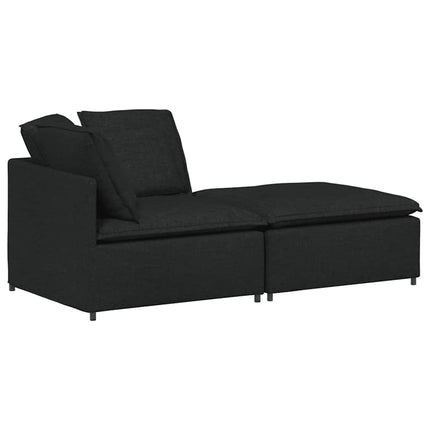 modulsofa med fodskammel og hynder stof sort