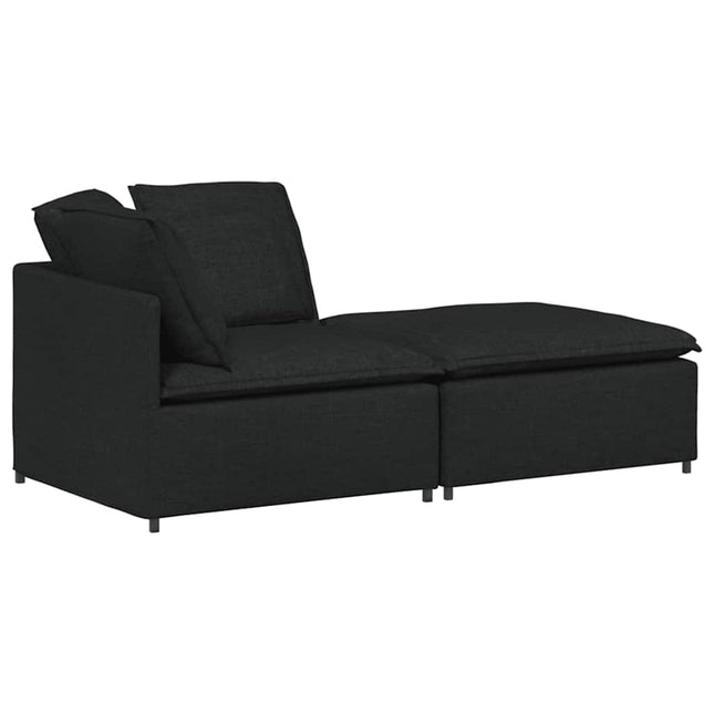 modulsofa med fodskammel og hynder stof sort