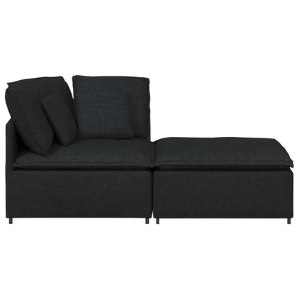 modulsofa med fodskammel og hynder stof sort