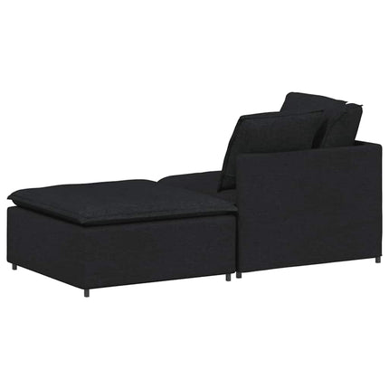 modulsofa med fodskammel og hynder stof sort