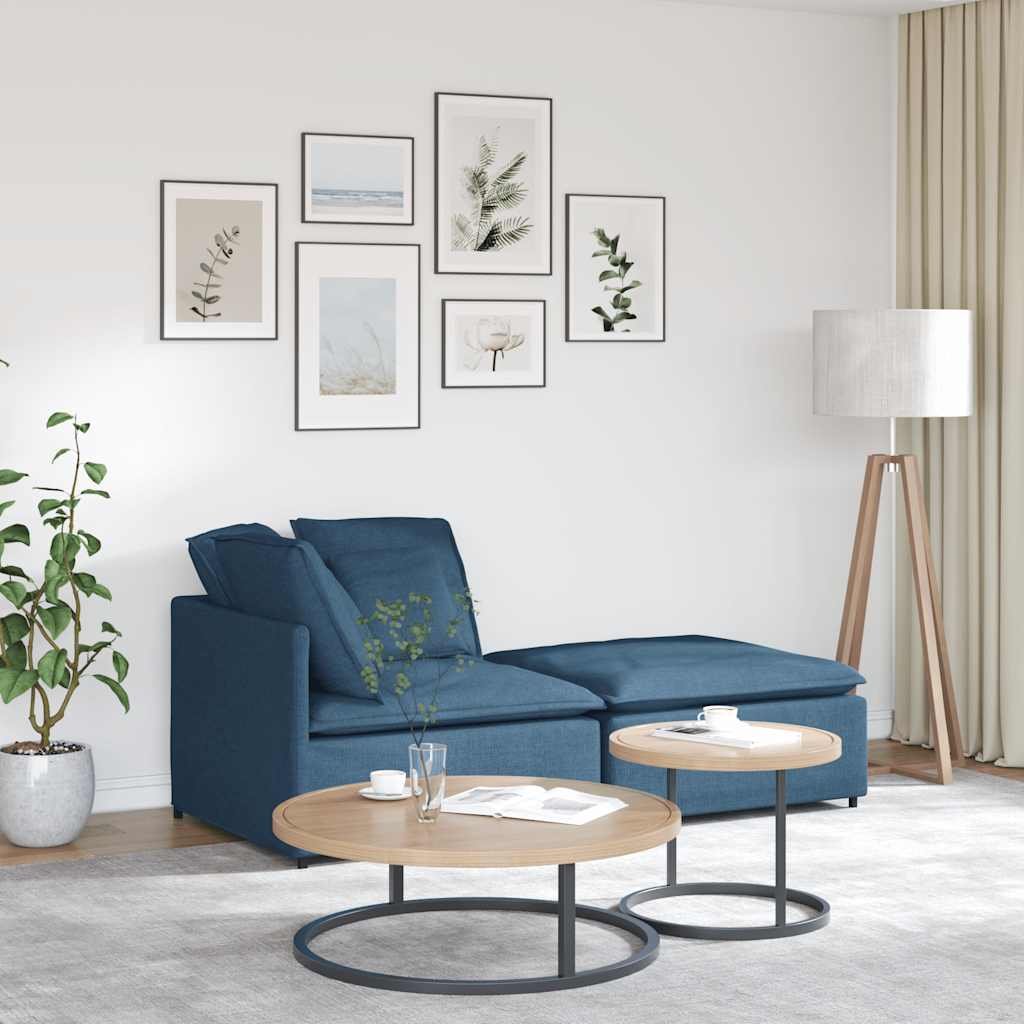 modulsofa med fodskammel og hynder stof blå